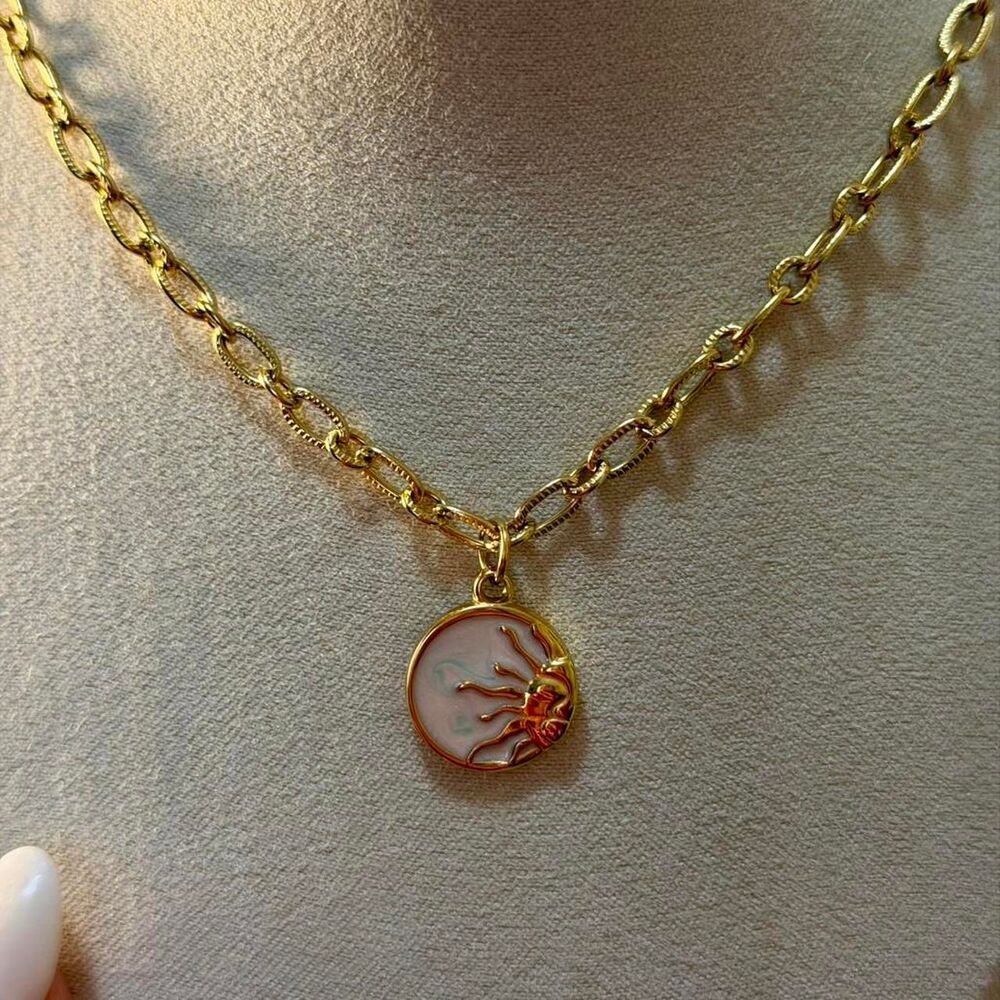 Boho 18K Gold Plated Sun Medallion Statement Necklace + Jewelry Pouch